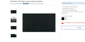 GE Built-In 36" Touch Control Cooktop